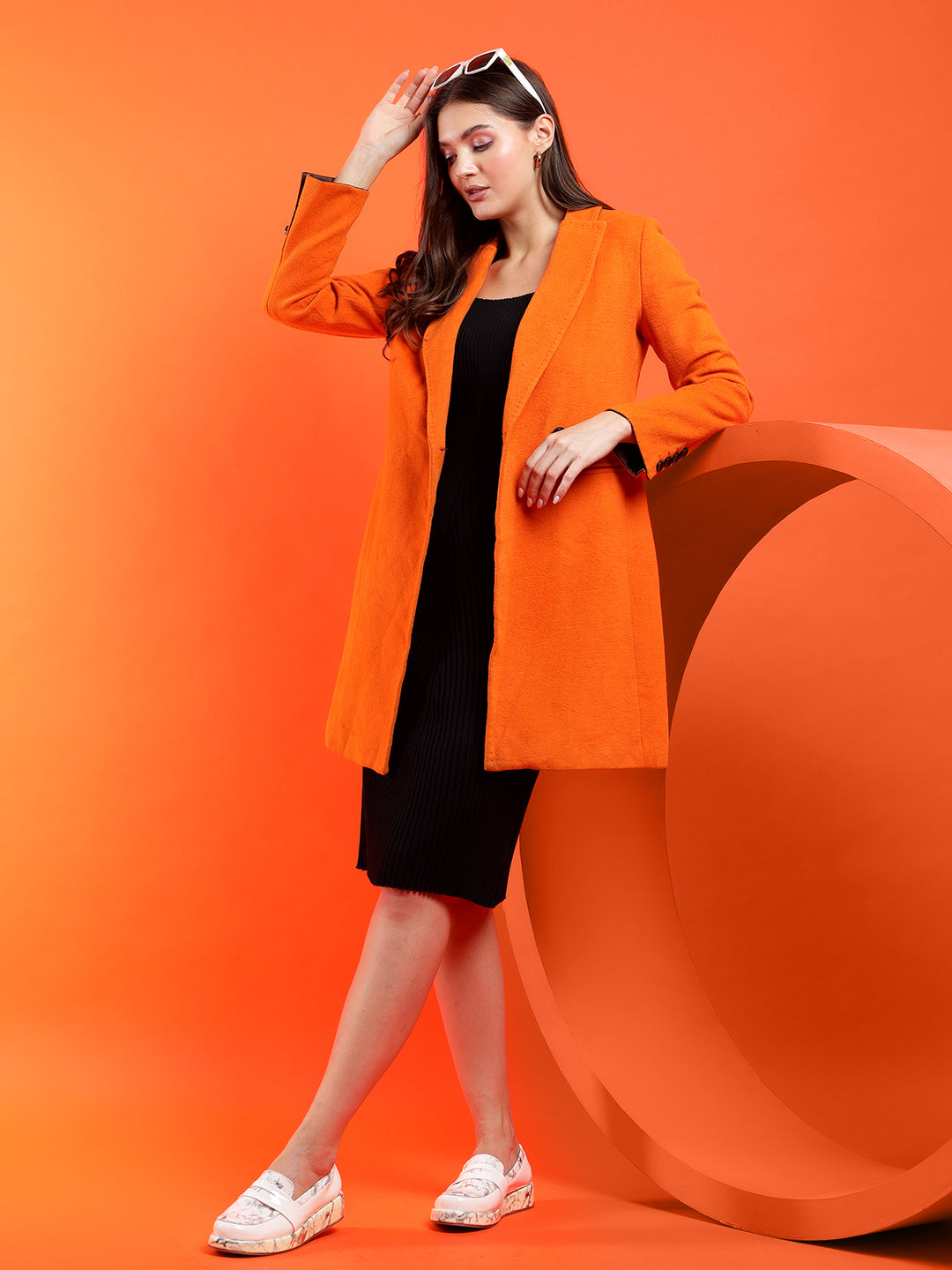 KOTTY Solid Single Breasted Casual Women Blazer (Orange)