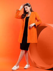 KOTTY Solid Single Breasted Casual Women Blazer (Orange)