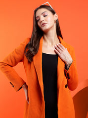 KOTTY Solid Single Breasted Casual Women Blazer (Orange)