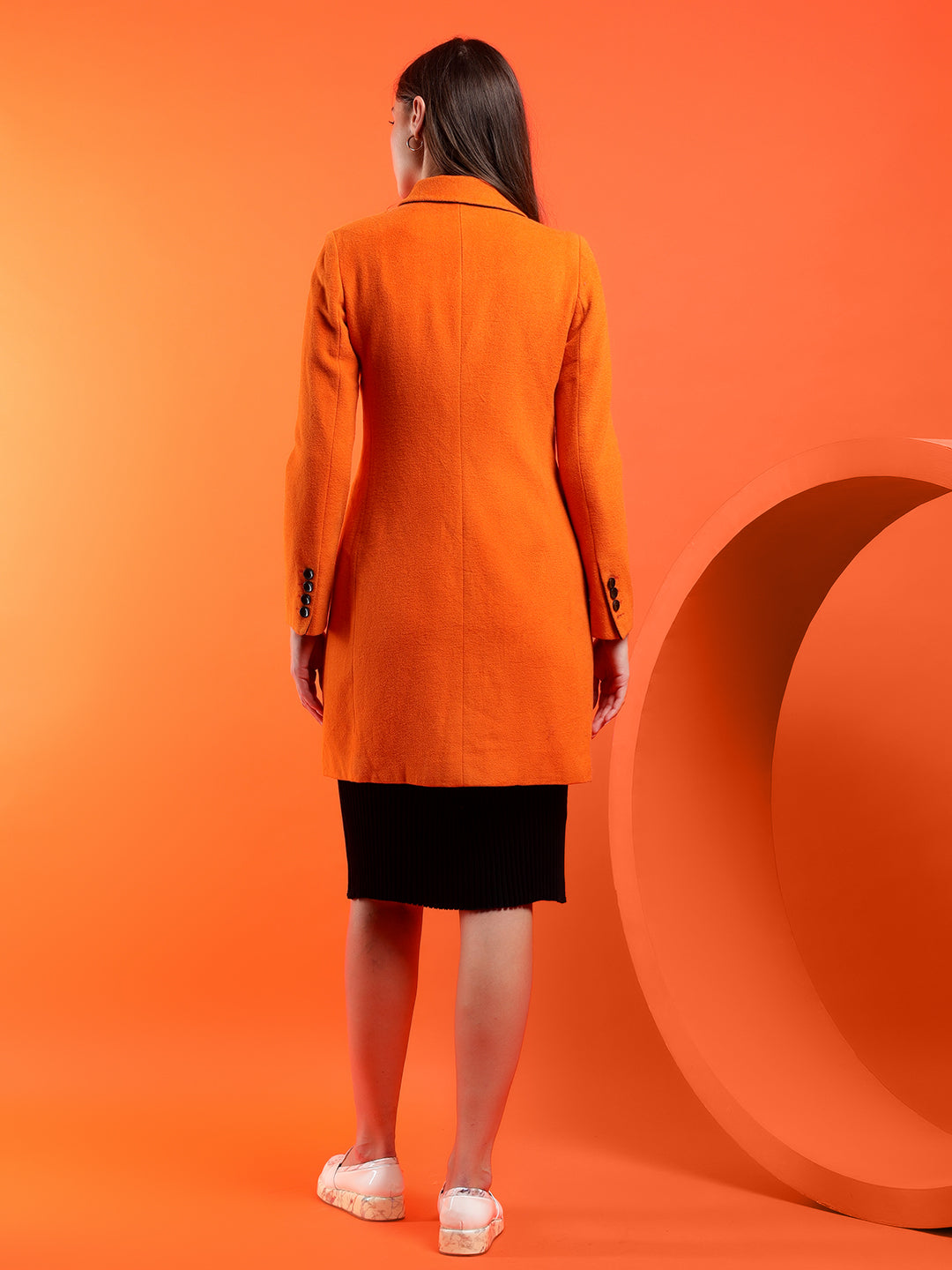 KOTTY Solid Single Breasted Casual Women Blazer (Orange)