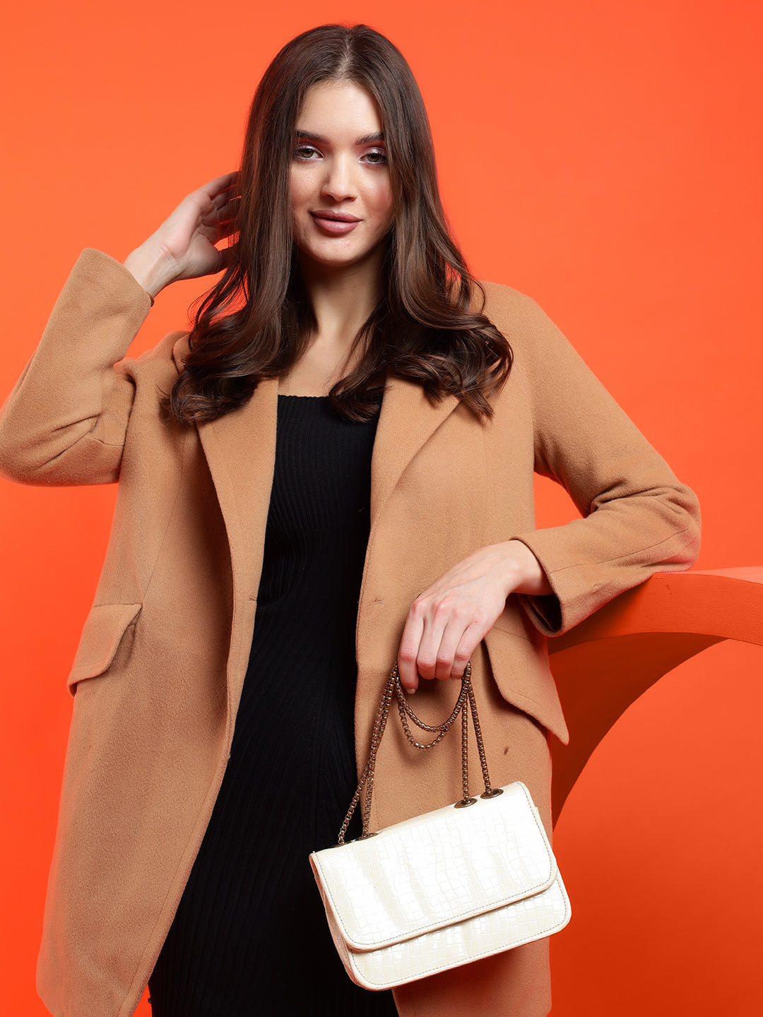 KOTTY Solid Single Breasted Casual Women Blazer (Beige)