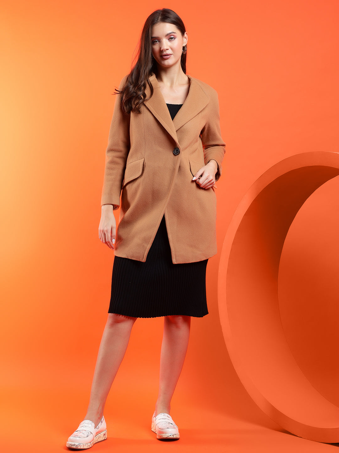KOTTY Solid Single Breasted Casual Women Blazer (Beige)