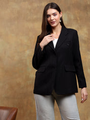 KOTTY Solid Single Breasted Casual Women Blazer (Black)