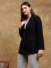 KOTTY Solid Single Breasted Casual Women Blazer (Black)