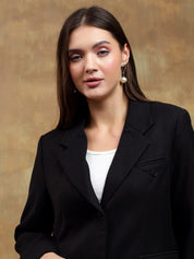 KOTTY Solid Single Breasted Casual Women Blazer (Black)