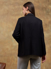 KOTTY Solid Single Breasted Casual Women Blazer (Black)