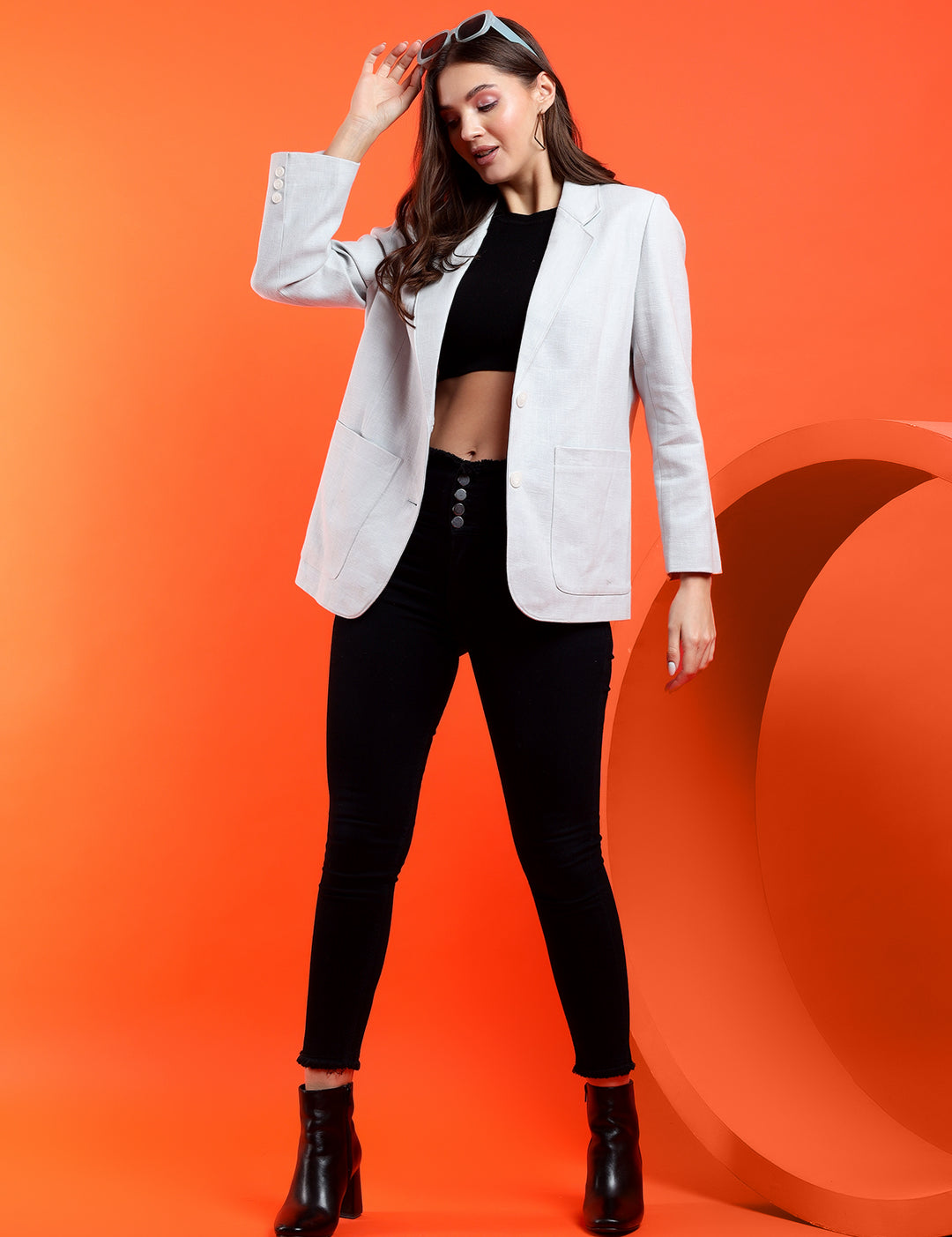 KOTTY Solid Single Breasted Casual Women Blazer (Grey)
