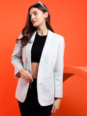 KOTTY Solid Single Breasted Casual Women Blazer (Grey)