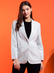 KOTTY Solid Single Breasted Casual Women Blazer (Grey)