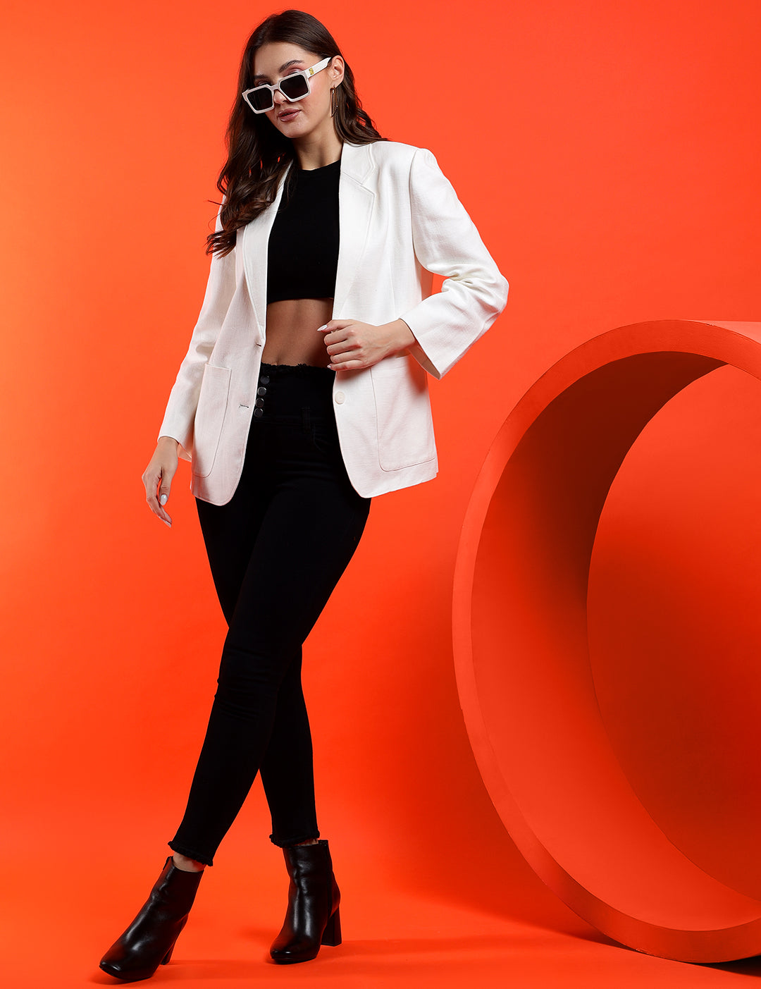 KOTTY Solid Single Breasted Casual Women Blazer (White)