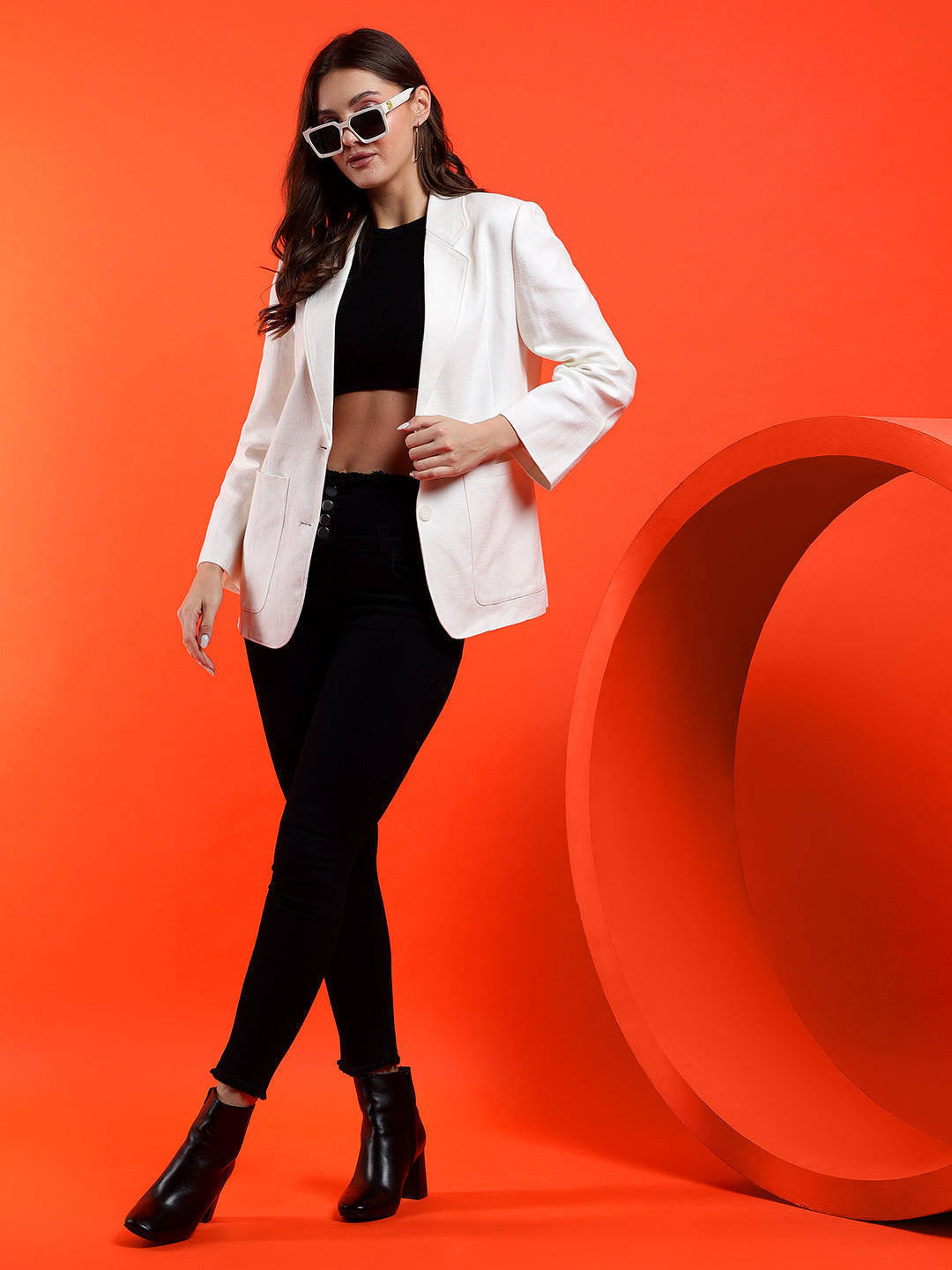 KOTTY Solid Single Breasted Casual Women Blazer (White)