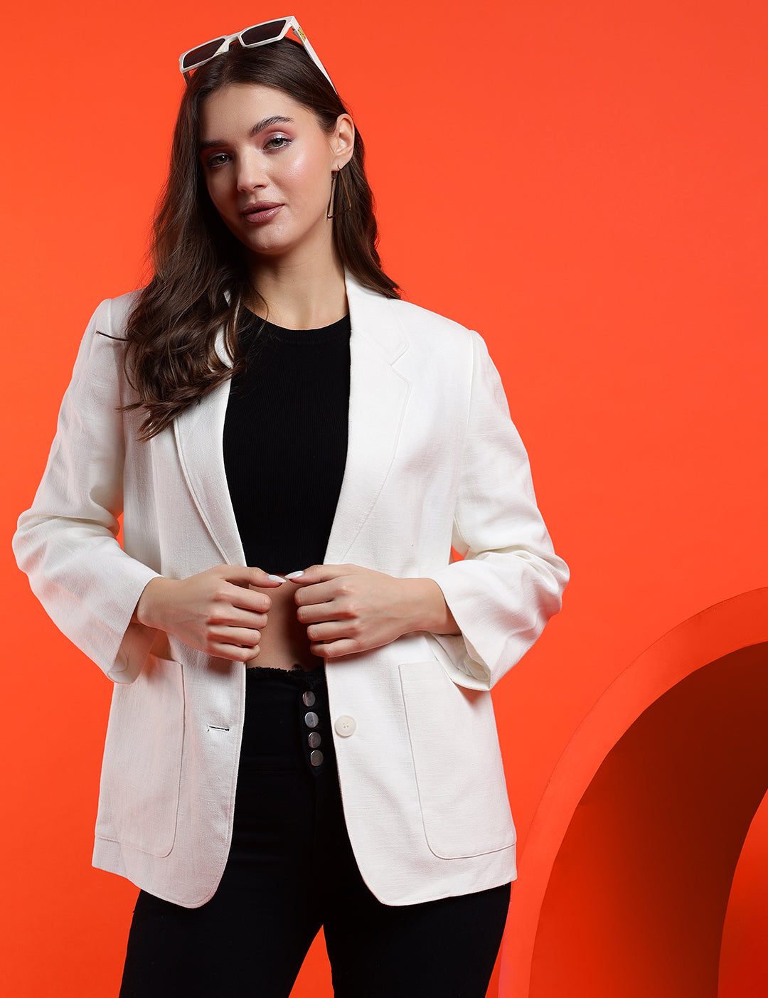 KOTTY Solid Single Breasted Casual Women Blazer (White)