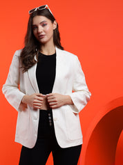 KOTTY Solid Single Breasted Casual Women Blazer (White)