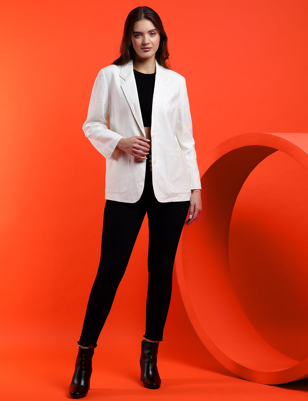 KOTTY Solid Single Breasted Casual Women Blazer (White)