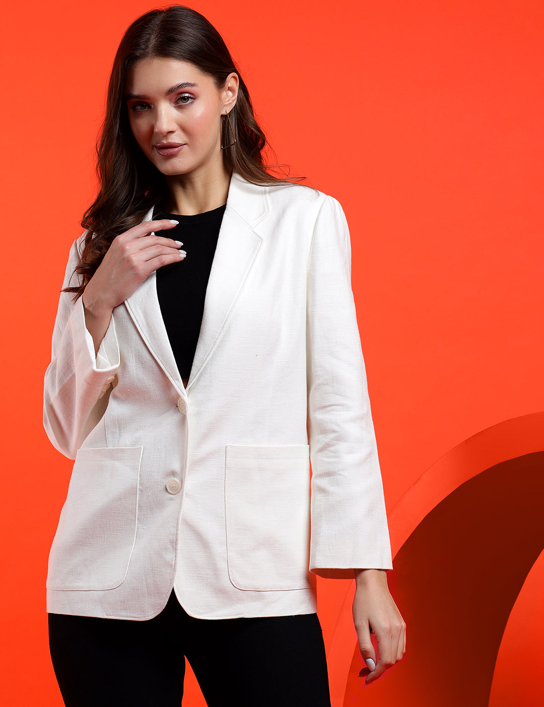 KOTTY Solid Single Breasted Casual Women Blazer (White)