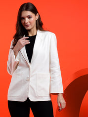 KOTTY Solid Single Breasted Casual Women Blazer (White)