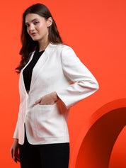 KOTTY Solid Single Breasted Casual Women Blazer (White)
