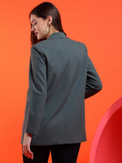 KOTTY Solid Single Breasted Casual Women Blazer (Grey)