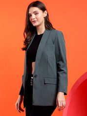 KOTTY Solid Single Breasted Casual Women Blazer (Grey)