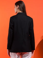 KOTTY Solid Single Breasted Casual Women Blazer (Black)