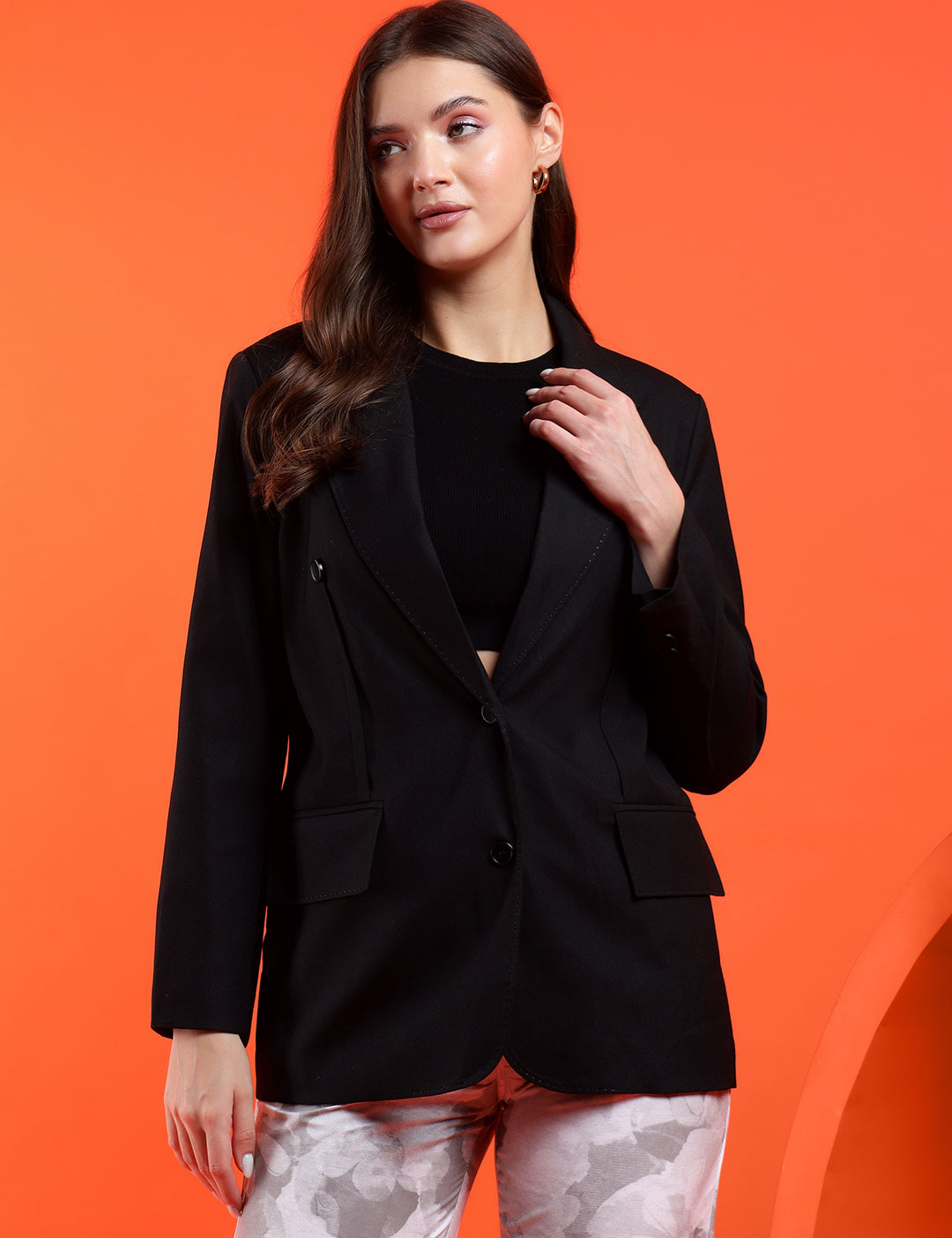 KOTTY Solid Single Breasted Casual Women Blazer (Black)