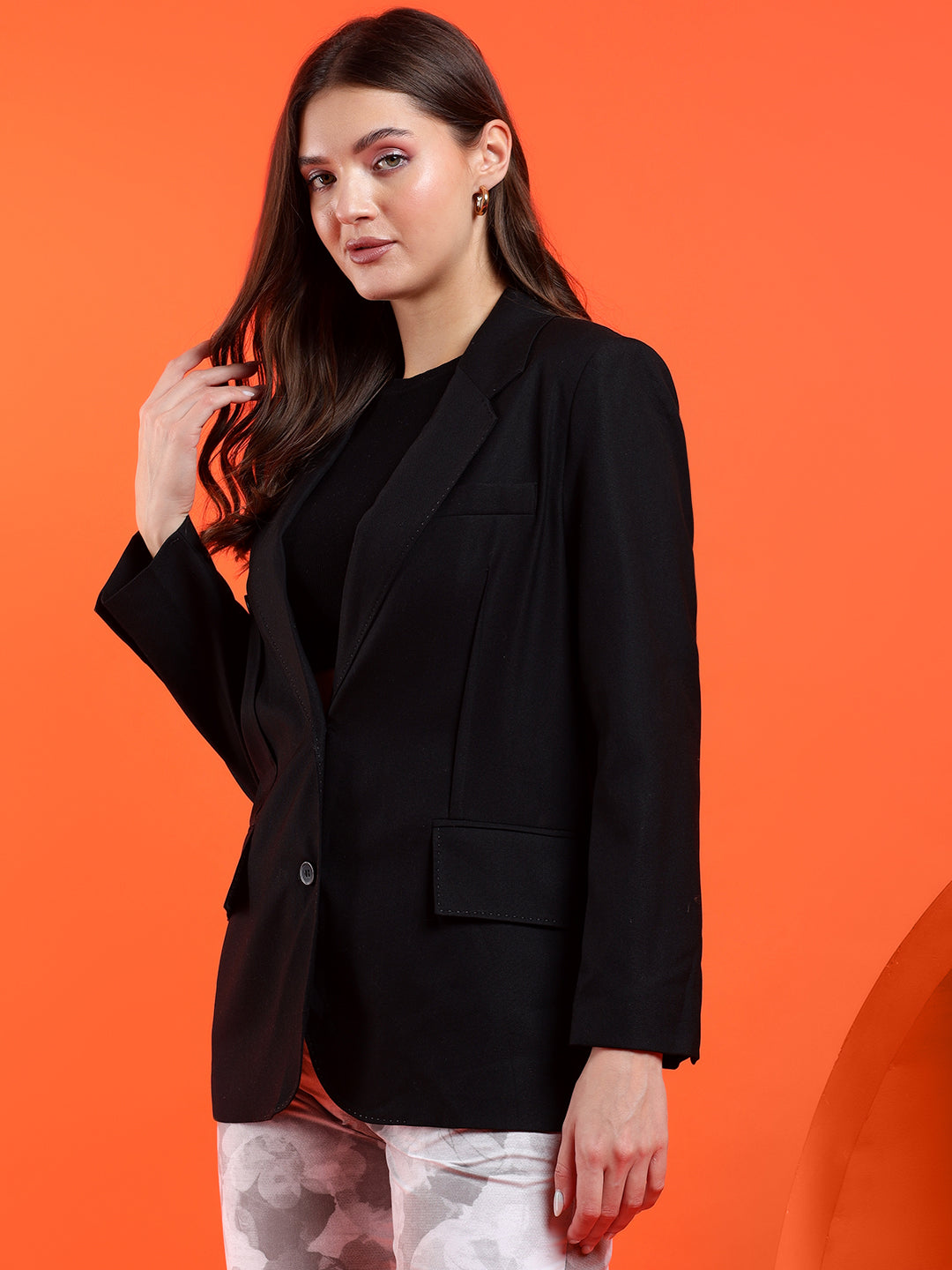 KOTTY Solid Single Breasted Casual Women Blazer (Black)