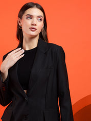 KOTTY Solid Single Breasted Casual Women Blazer (Black)