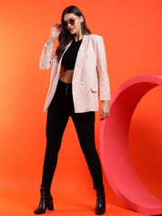 KOTTY Solid Double Breasted Casual Women Blazer (Pink)