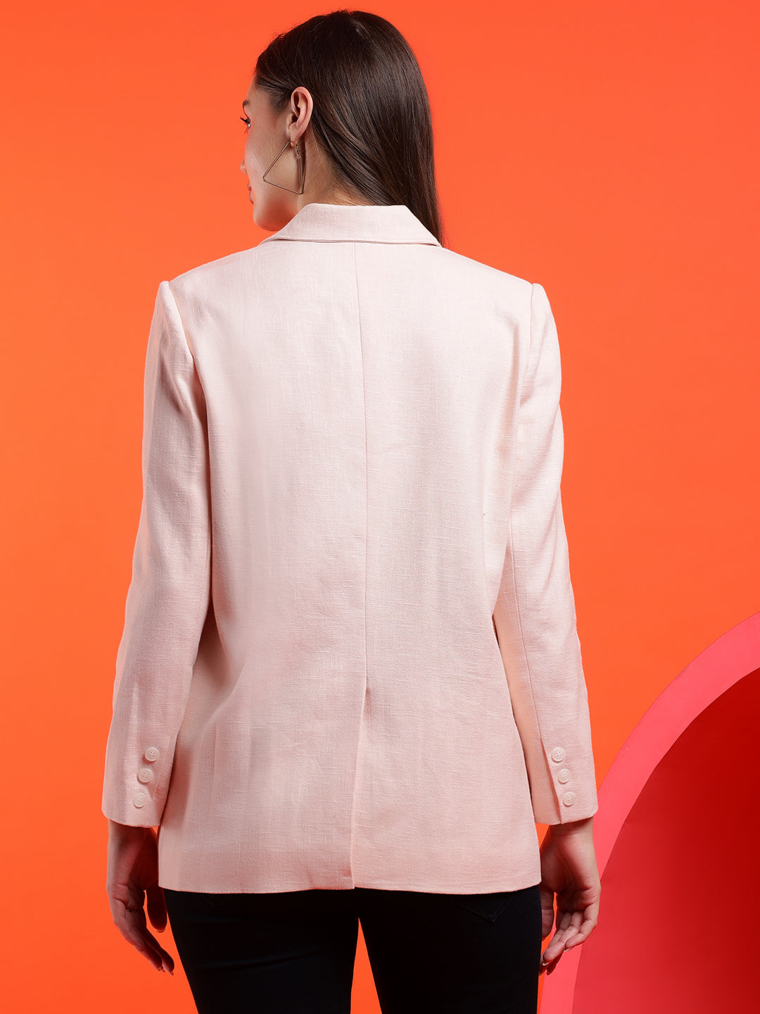 KOTTY Solid Double Breasted Casual Women Blazer (Pink)