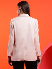 KOTTY Solid Double Breasted Casual Women Blazer (Pink)