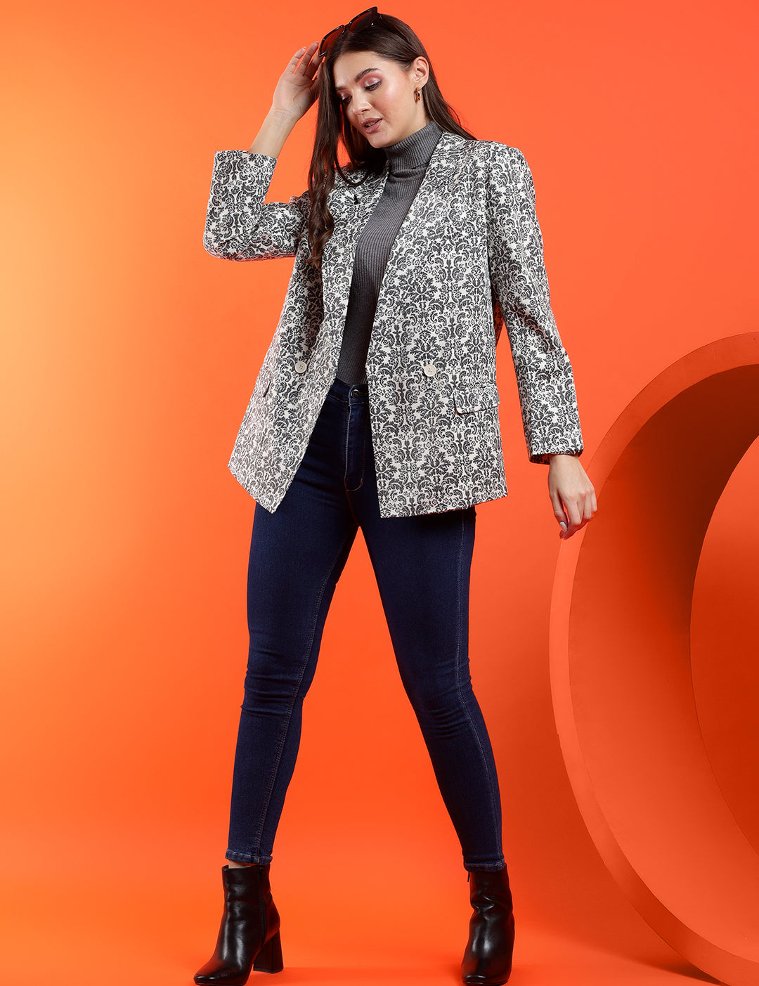 KOTTY Printed Double Breasted Casual Women Blazer (Multicolor)