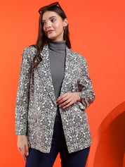 KOTTY Printed Double Breasted Casual Women Blazer (Multicolor)
