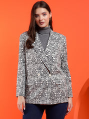 KOTTY Printed Double Breasted Casual Women Blazer (Multicolor)