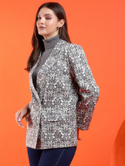 KOTTY Printed Double Breasted Casual Women Blazer (Multicolor)