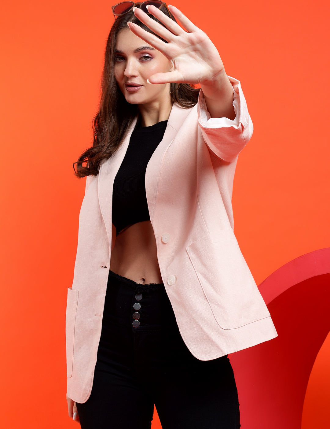 KOTTY Solid Single Breasted Casual Women Blazer (Pink)