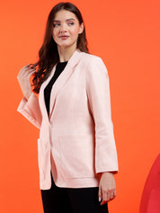 KOTTY Solid Single Breasted Casual Women Blazer (Pink)