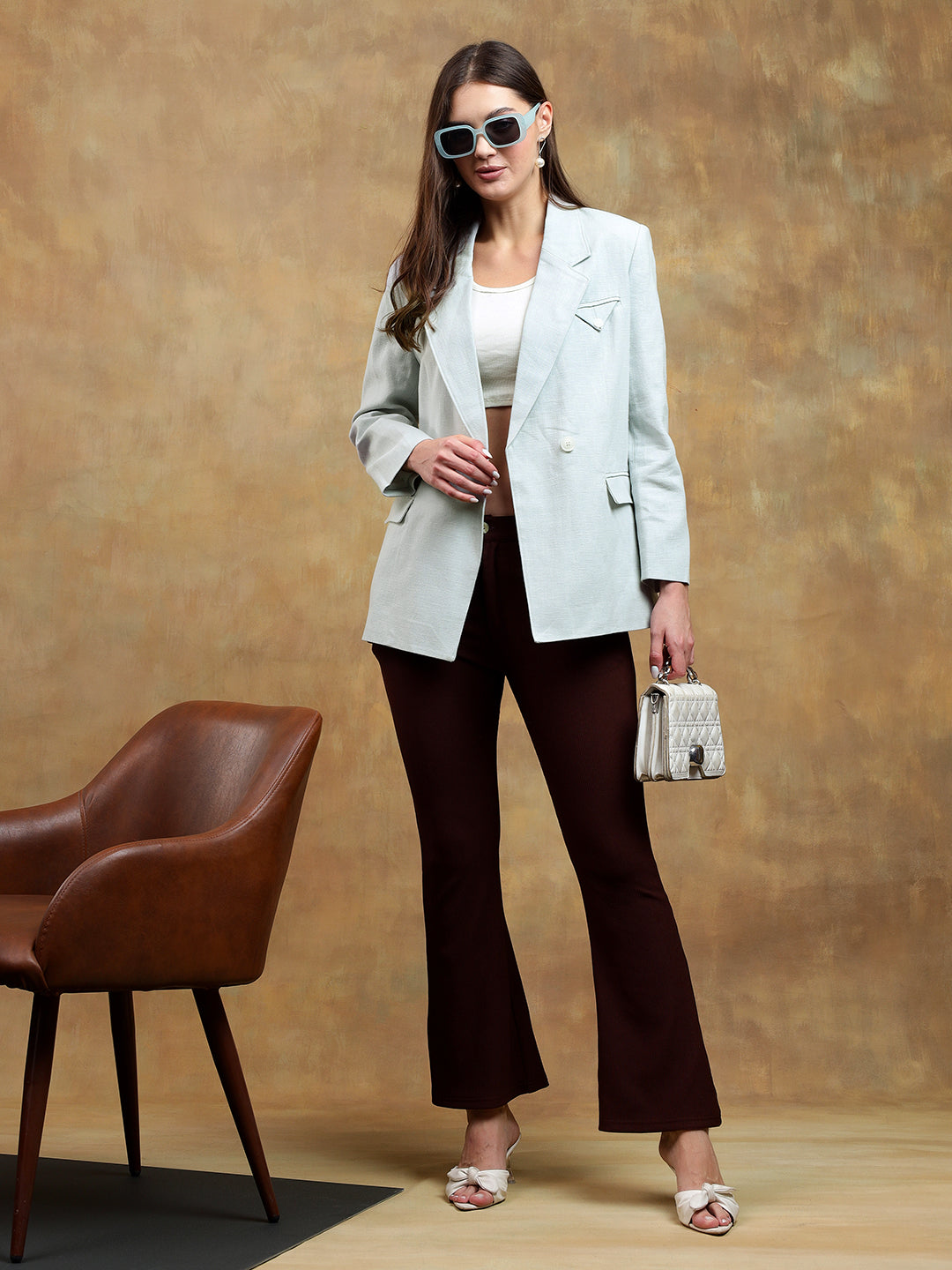 KOTTY Solid Single Breasted Casual Women Blazer (Green)