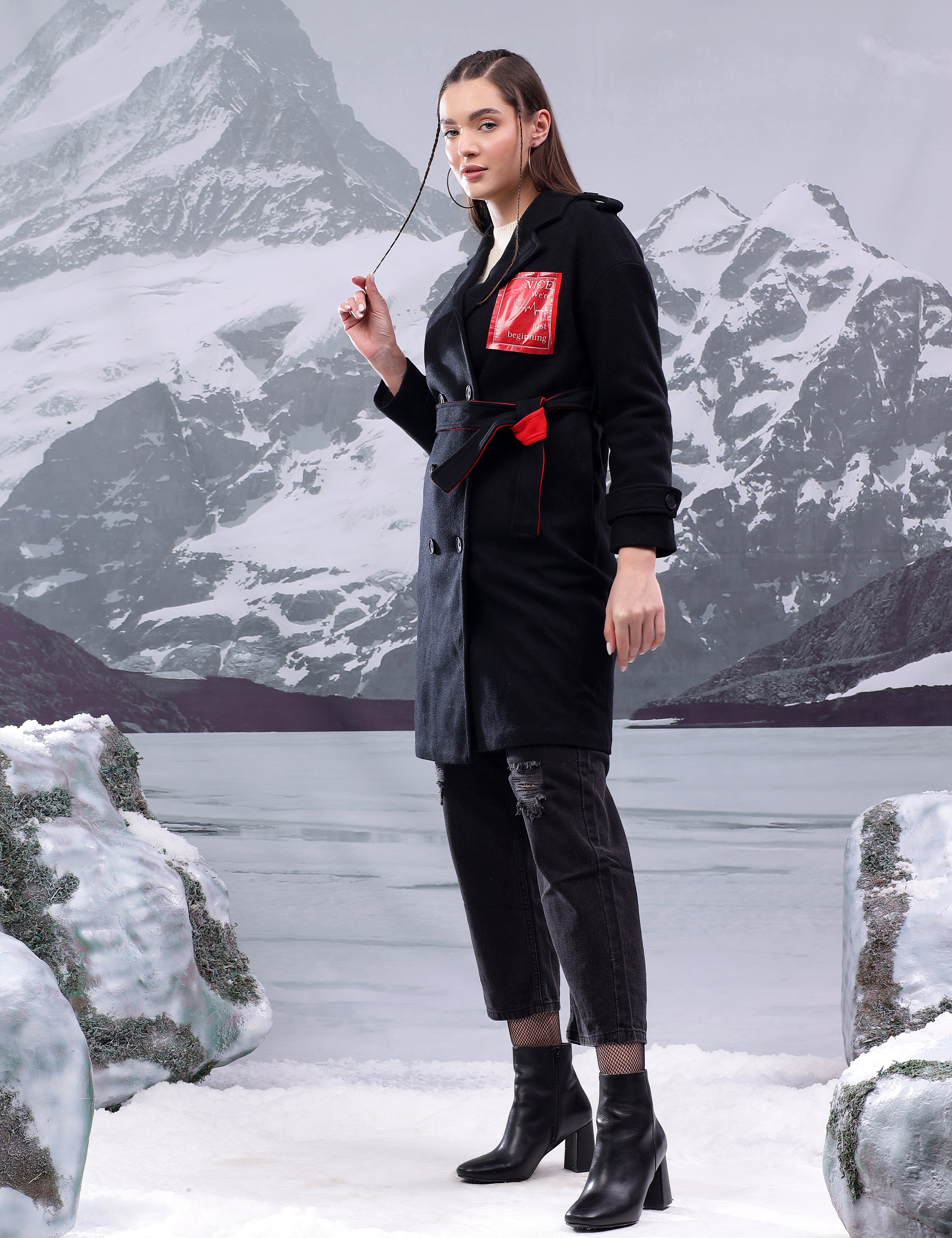 KOTTY Self Design Double Breasted Casual Women Blazer (Black)