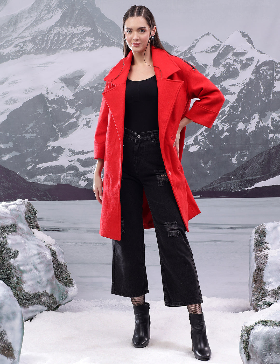 KOTTY Solid Double Breasted Casual Women Blazer (Red)