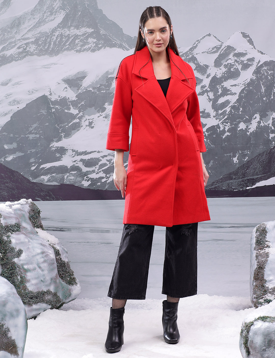 KOTTY Solid Double Breasted Casual Women Blazer (Red)