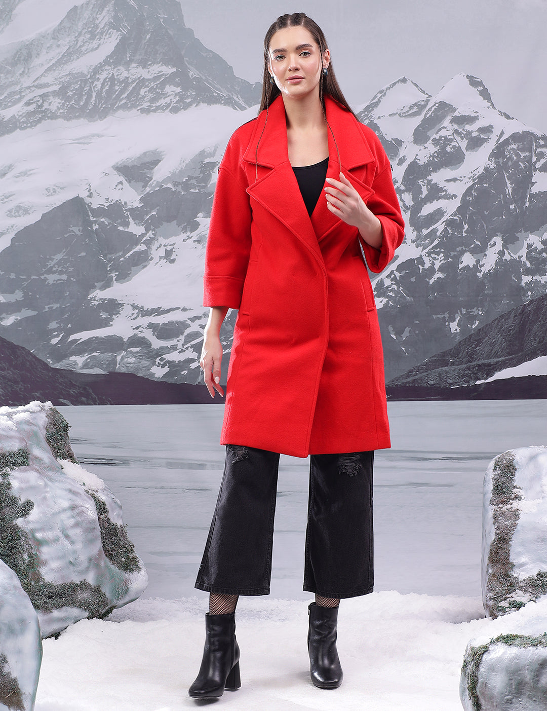 KOTTY Solid Double Breasted Casual Women Blazer (Red)