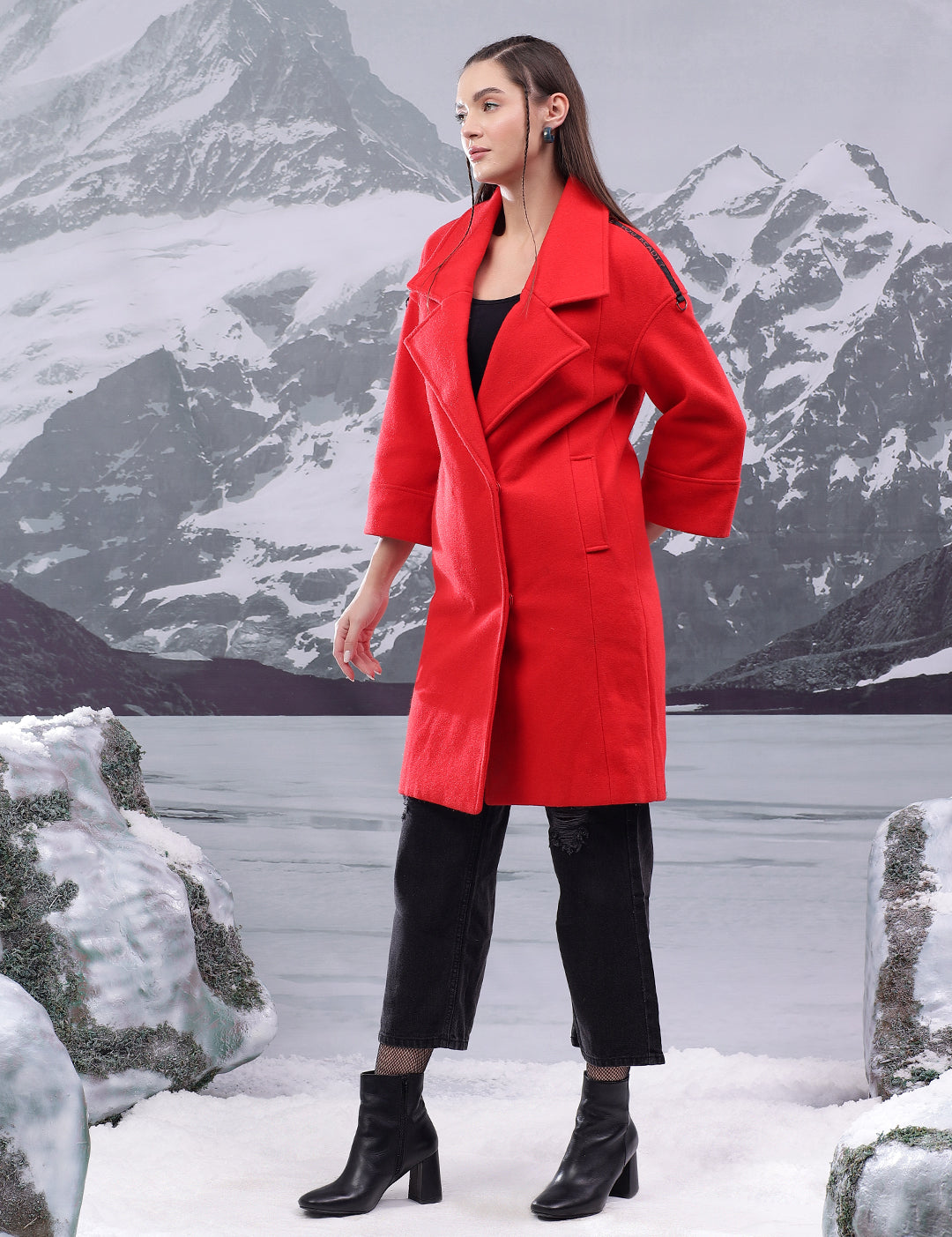 KOTTY Solid Double Breasted Casual Women Blazer (Red)