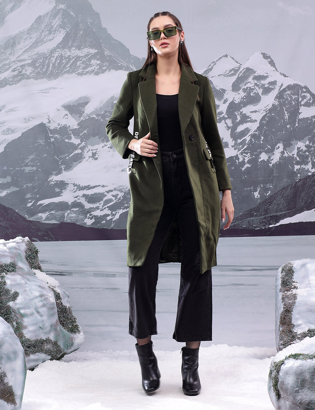 KOTTY Solid Double Breasted Casual Women Blazer (Green)
