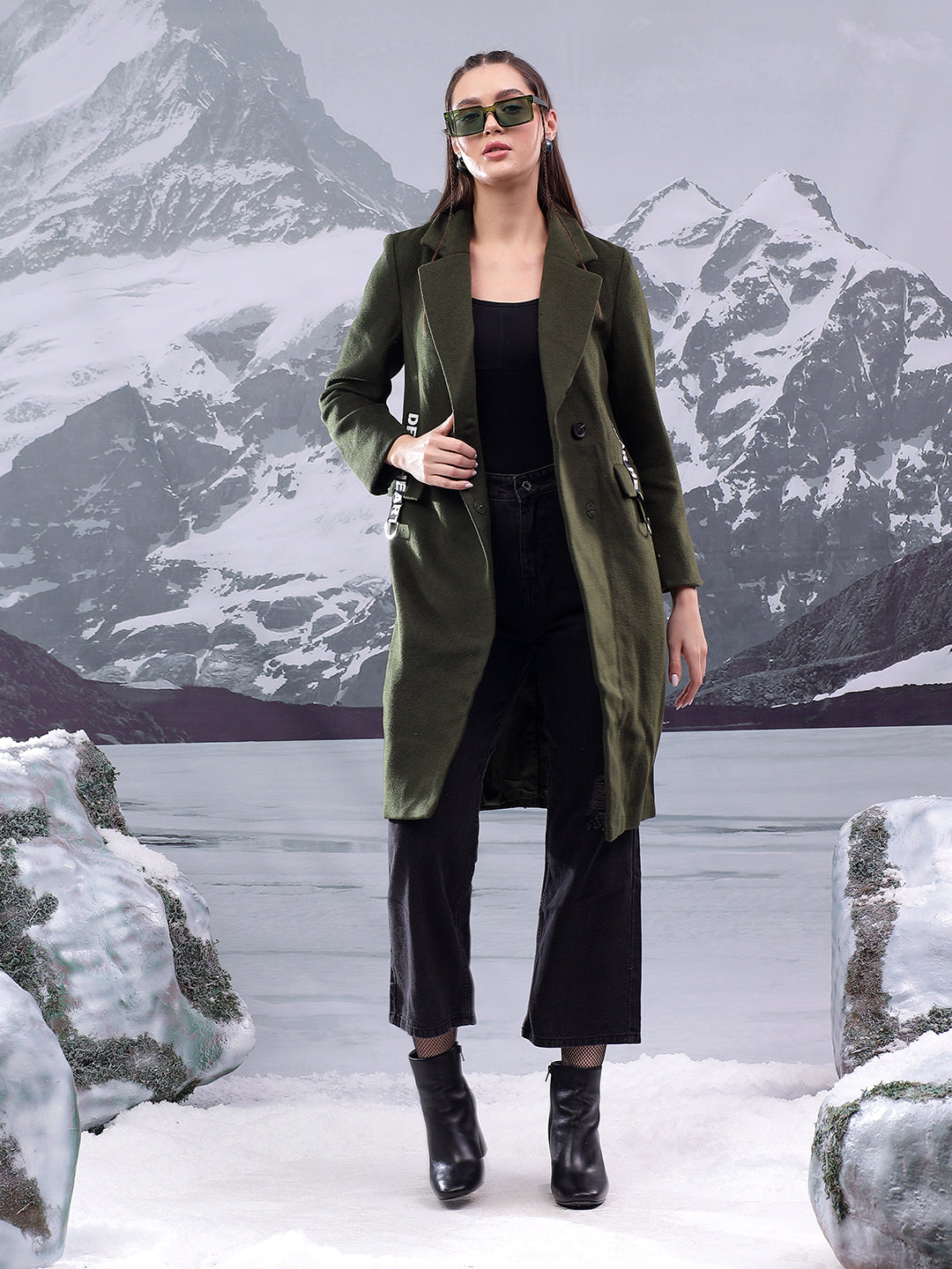 KOTTY Solid Double Breasted Casual Women Blazer (Green)