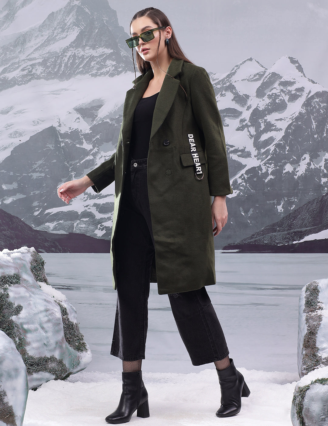 KOTTY Solid Double Breasted Casual Women Blazer (Green)