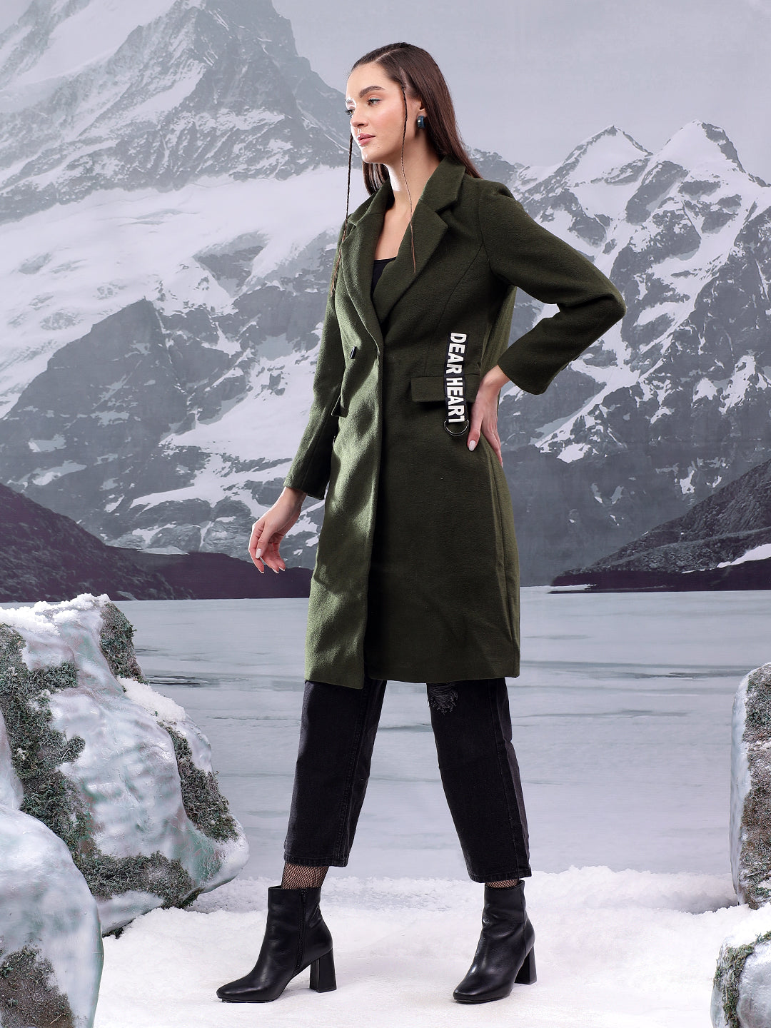 KOTTY Solid Double Breasted Casual Women Blazer (Green)