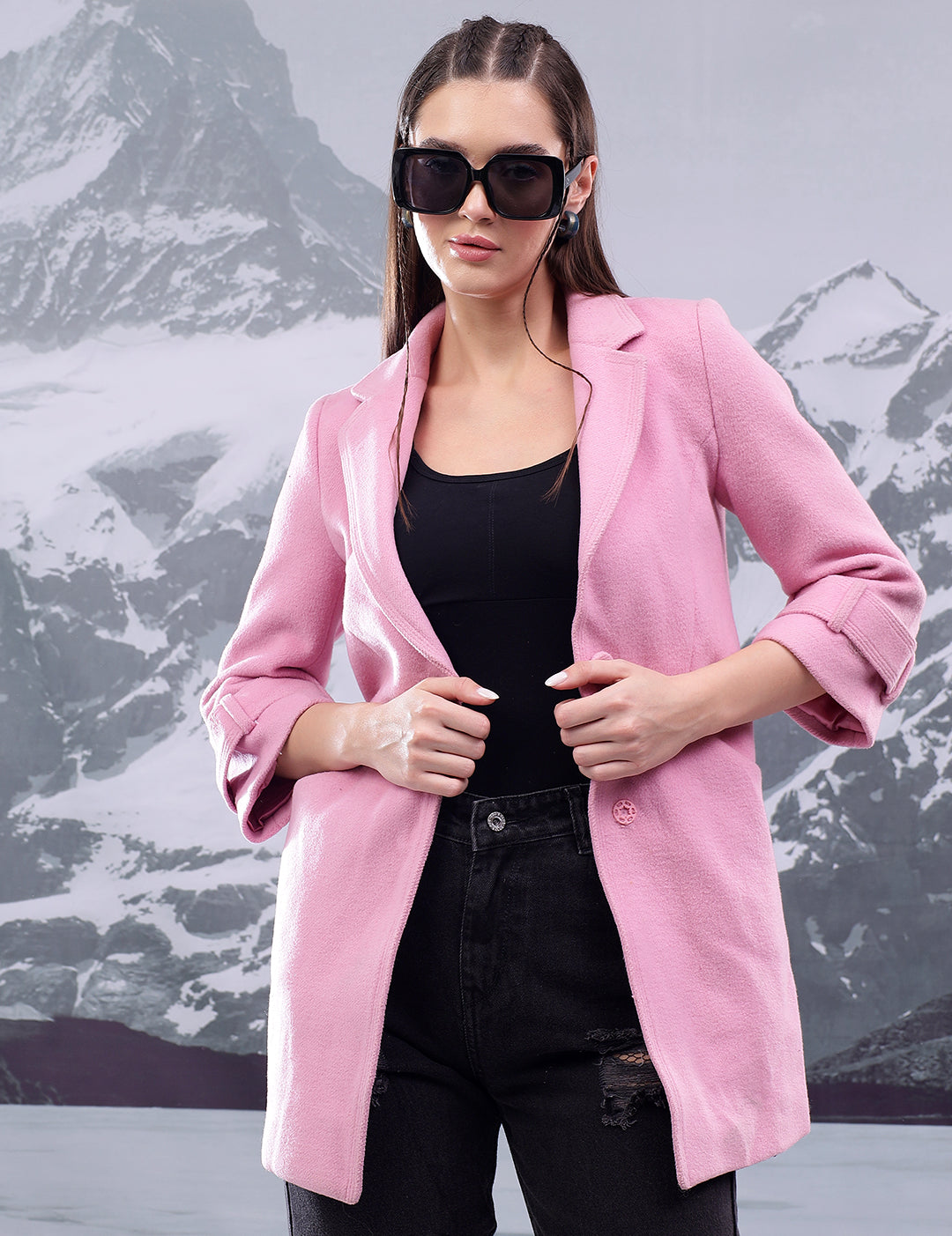 KOTTY Solid Single Breasted Casual Women Blazer (Pink)