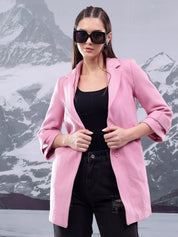 KOTTY Solid Single Breasted Casual Women Blazer (Pink)