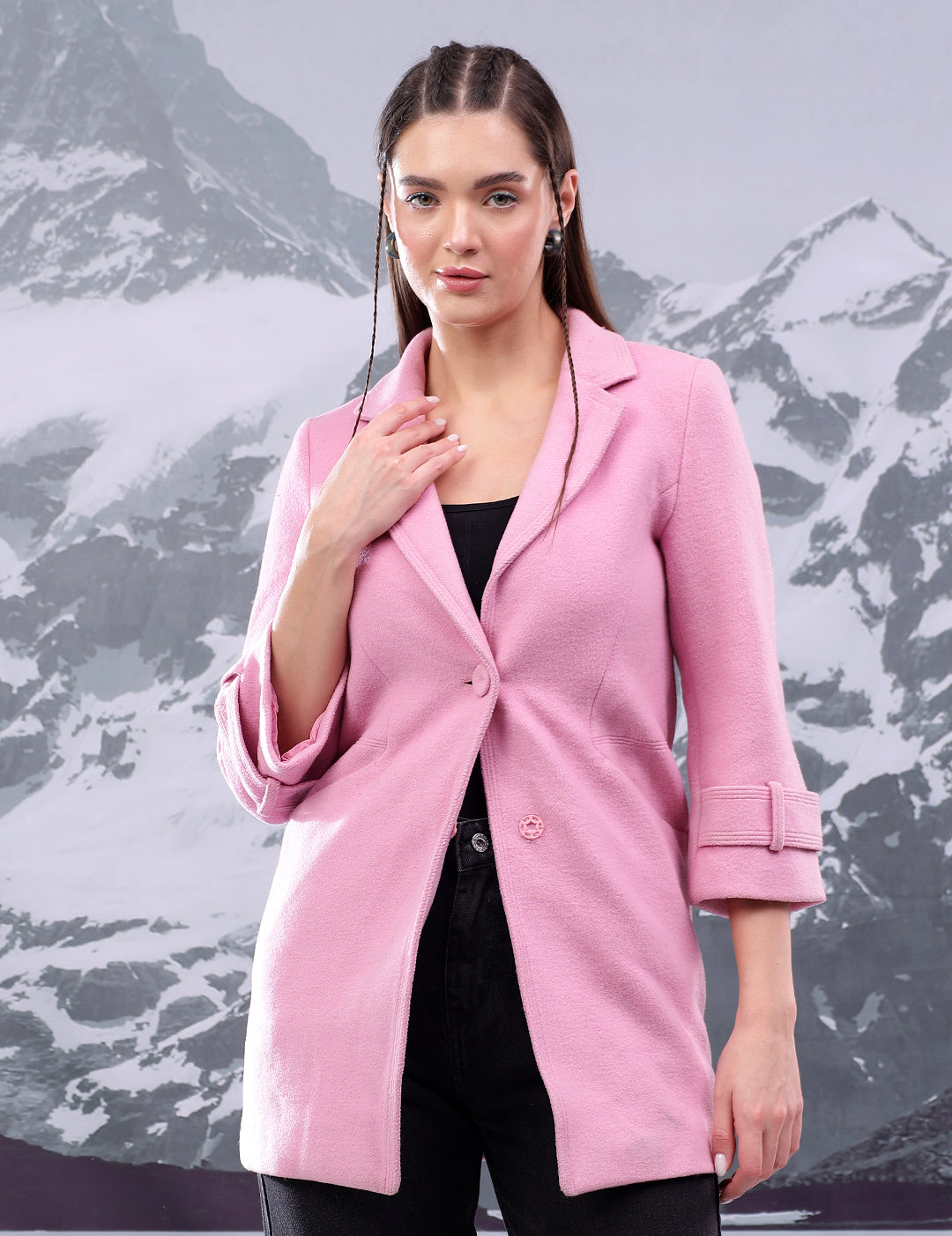 KOTTY Solid Single Breasted Casual Women Blazer (Pink)