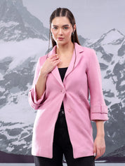 KOTTY Solid Single Breasted Casual Women Blazer (Pink)